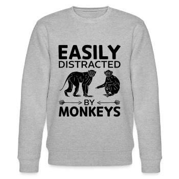 Monkey Lover - Easily Distracted By Monkeys - Stanley/Stella Unisex Bio-Sweatshirt CHANGER  - Grau meliert - Vorne - Nik (191cm) & Marisol (170cm)