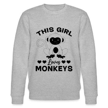 Monkey Lover - This Girl loves Monkeys - Stanley/Stella CHANGER Unisex Organic Sweatshirt - heather grey - Front - Nik (191cm) & Marisol (170cm)