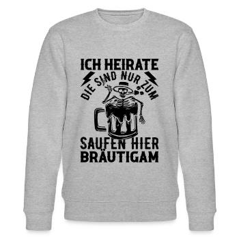 Junggesellenabschied Bräutigam Hochzeit - Polter P - Stanley/Stella Unisex Bio-Sweatshirt CHANGER  - Grau meliert - Vorne - Nik (191cm) & Marisol (170cm)