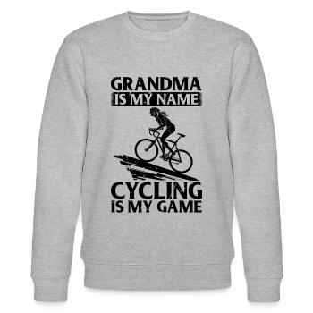 Road Bike Grandma Is My Name Cycling Is My Game - Stanley/Stella CHANGER Unisex Organic Sweatshirt - heather grey - Front - Nik (191cm) & Marisol (170cm)