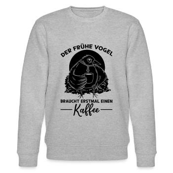 Der Frühe Vogel Braucht Erstmal Einen Kaffee - Kaf - Stanley/Stella Unisex Bio-Sweatshirt CHANGER  - Grau meliert - Vorne - Nik (191cm) & Marisol (170cm)