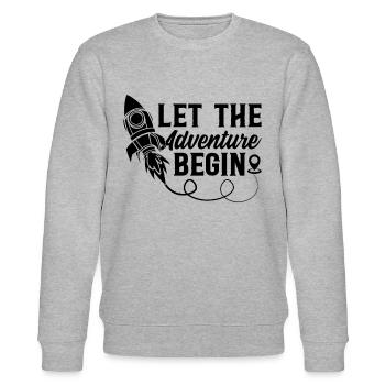 Let The Adventure Begin - Space Ship Space Rocket - Stanley/Stella Unisex Bio-Sweatshirt CHANGER  - Grau meliert - Vorne - Nik (191cm) & Marisol (170cm)