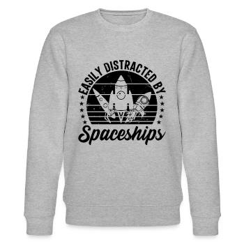 Space Travel Rocket Ship - Easily Distracted By Sp - Stanley/Stella Unisex Bio-Sweatshirt CHANGER  - Grau meliert - Vorne - Nik (191cm) & Marisol (170cm)
