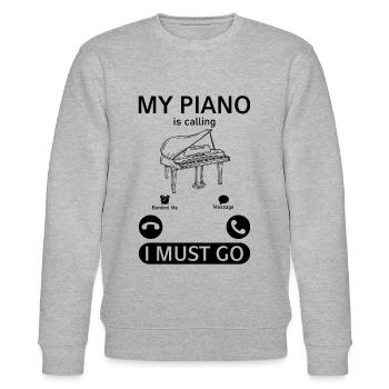 Funny Piano Player - My Piano Is Calling I Must Go - Stanley/Stella CHANGER Unisex Organic Sweatshirt - heather grey - Front - Nik (191cm) & Marisol (170cm)