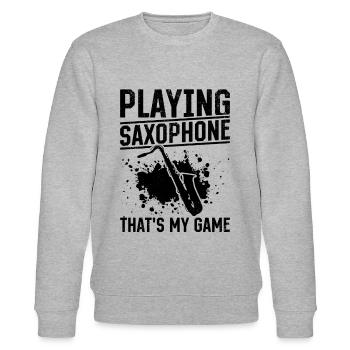 Playing Saxophone That's My Game Saxophone Player - Stanley/Stella Unisex Bio-Sweatshirt CHANGER  - Grau meliert - Vorne - Nik (191cm) & Marisol (170cm)