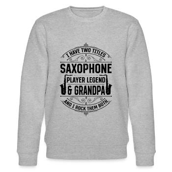 Saxophoniste Legend & Grandpa - Saxophone Play - Sweat bio CHANGER Stanley/Stella Unisexe - gris chiné - Devant - Nik (191cm) & Marisol (170cm)