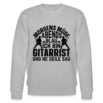 Morgens Müde Abends Blau Ich bin Gitarrist Und Ne - Stanley/Stella Unisex Bio-Sweatshirt CHANGER  - Grau meliert - Vorne - Nik (191cm) & Marisol (170cm)