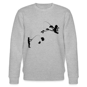 Orangutan Monkey Lover - Funny Monkey Fishing Bana - Stanley/Stella CHANGER Unisex Organic Sweatshirt - heather grey - Front - Nik (191cm) & Marisol (170cm)