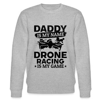 Papa est mon nom La course de drones est mon jeu - Drone P - Sweat bio CHANGER Stanley/Stella Unisexe - gris chiné - Devant - Nik (191cm) & Marisol (170cm)