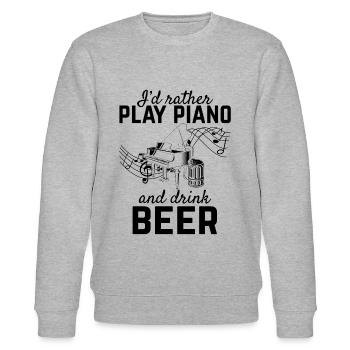 Je préfère jouer du piano et boire de la bière - Piano Playe - Sweat bio CHANGER Stanley/Stella Unisexe - gris chiné - Devant - Nik (191cm) & Marisol (170cm)