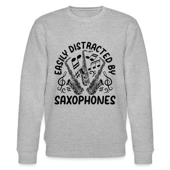 Facilement distrait par les saxophones - Saxophone Lover - Sweat bio CHANGER Stanley/Stella Unisexe - gris chiné - Devant - Nik (191cm) & Marisol (170cm)