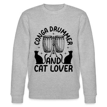 Conga Drummer and Cat Lover - Cat Owner Conga Play - Stanley/Stella CHANGER Unisex Organic Sweatshirt - heather grey - Front - Nik (191cm) & Marisol (170cm)