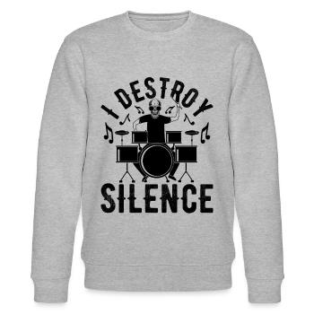 I Destroy The Silence Drums Set Drum Player - Stanley/Stella CHANGER Unisex Organic Sweatshirt - heather grey - Front - Nik (191cm) & Marisol (170cm)