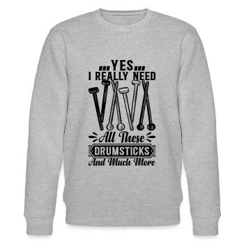 I Really Need All These Drumsticks - Drummer - Stanley/Stella Unisex Bio-Sweatshirt CHANGER  - Grau meliert - Vorne - Nik (191cm) & Marisol (170cm)