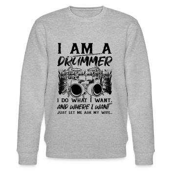 Funny Drum Player Drummer Musician - Stanley/Stella CHANGER Unisex Organic Sweatshirt - heather grey - Front - Nik (191cm) & Marisol (170cm)