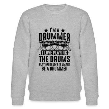 Je suis un batteur J’aime jouer de la batterie - Funny Dru - Sweat bio CHANGER Stanley/Stella Unisexe - gris chiné - Devant - Nik (191cm) & Marisol (170cm)
