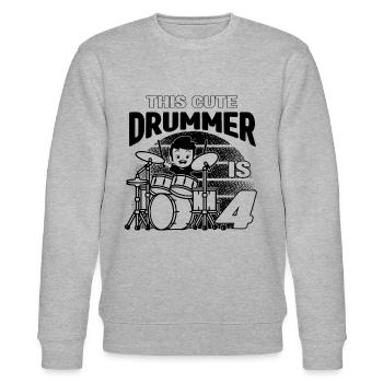 This Cute Drummer Is 4 Years Old - Birthday Drumme - Stanley/Stella CHANGER Unisex Organic Sweatshirt - heather grey - Front - Nik (191cm) & Marisol (170cm)
