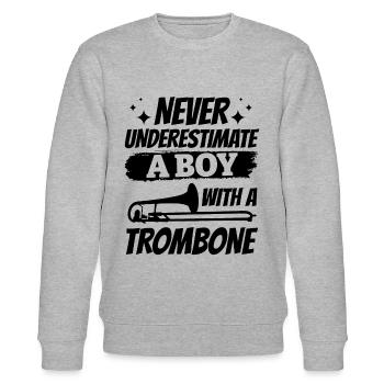Never Underestimate A Boy With A Trombone Music Pl - Stanley/Stella CHANGER Unisex Organic Sweatshirt - heather grey - Front - Nik (191cm) & Marisol (170cm)