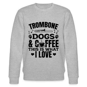 Trombone Dogs & Coffee This Is What I Love Dogs Co - Stanley/Stella CHANGER Unisex Organic Sweatshirt - heather grey - Front - Nik (191cm) & Marisol (170cm)