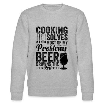 La cuisine résout la plupart de mes problèmes La bière noie le - Sweat bio CHANGER Stanley/Stella Unisexe - gris chiné - Devant - Nik (191cm) & Marisol (170cm)
