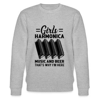 Girls Harmonica Music And Beer That's Why I'm Here - Stanley/Stella Unisex Bio-Sweatshirt CHANGER  - Grau meliert - Vorne - Nik (191cm) & Marisol (170cm)