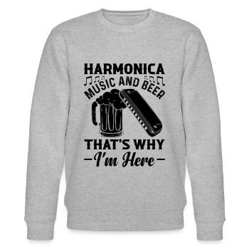 Harmonica Music And Beer That's Why Im Here Harmon - Stanley/Stella CHANGER Unisex Organic Sweatshirt - heather grey - Front - Nik (191cm) & Marisol (170cm)