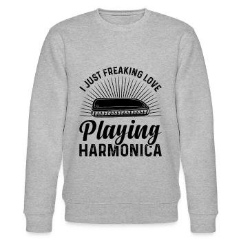 I Just Freaking Love Playing Harmonica Music Lover - Stanley/Stella Unisex Bio-Sweatshirt CHANGER  - Grau meliert - Vorne - Nik (191cm) & Marisol (170cm)