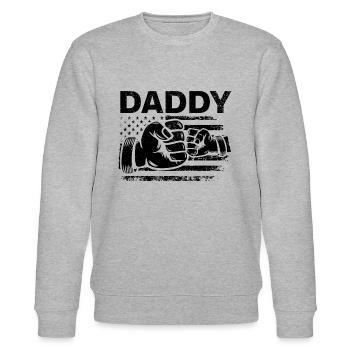Daddy US Flag - Fathers Day USA Flag Father's Day - Stanley/Stella Unisex Bio-Sweatshirt CHANGER  - Grau meliert - Vorne - Nik (191cm) & Marisol (170cm)