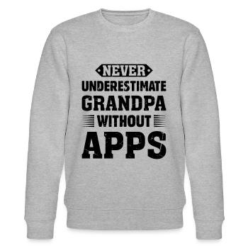 Never Underestimate Grandpa Without Apps Wood Work - Stanley/Stella Unisex Bio-Sweatshirt CHANGER  - Grau meliert - Vorne - Nik (191cm) & Marisol (170cm)