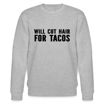 Will Cut Hair For Tacos - Funny Barber - Stanley/Stella Unisex Bio-Sweatshirt CHANGER  - Grau meliert - Vorne - Nik (191cm) & Marisol (170cm)