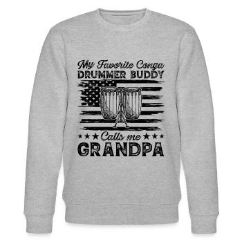 Mon copain batteur de conga préféré m’appelle grand-père C - Sweat bio CHANGER Stanley/Stella Unisexe - gris chiné - Devant - Nik (191cm) & Marisol (170cm)