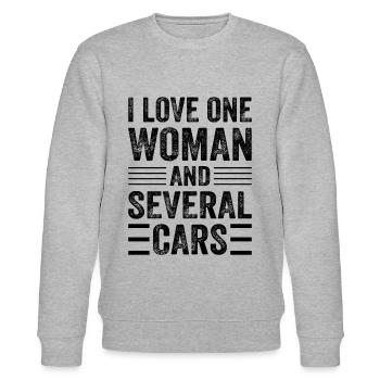 I Love One Woman And Several Cars - Car Mechanic - Stanley/Stella CHANGER Unisex Organic Sweatshirt - heather grey - Front - Nik (191cm) & Marisol (170cm)