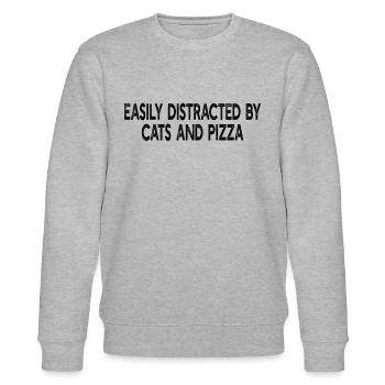 Easily Distracted By Cats And Pizza - Cat Lover Pi - Stanley/Stella CHANGER Unisex Organic Sweatshirt - heather grey - Front - Nik (191cm) & Marisol (170cm)