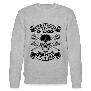 Never Underestimate A Dad Who Plays Lacrosse - Lac - Stanley/Stella Unisex Bio-Sweatshirt CHANGER  - Grau meliert - Vorne - Nik (191cm) & Marisol (170cm)