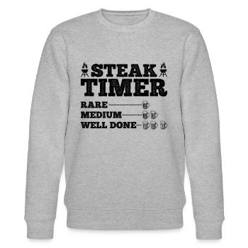 Steak Timer Rare Medium Well Done Beers And Barbec - Stanley/Stella CHANGER Unisex Organic Sweatshirt - heather grey - Front - Nik (191cm) & Marisol (170cm)