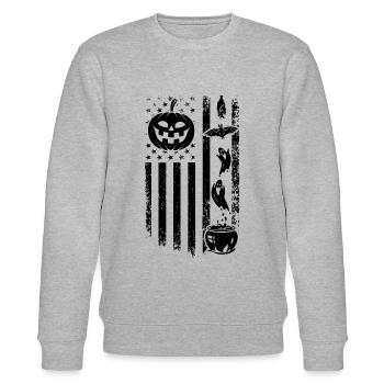 Halloween US Flag Halloween Pumpkin Ghost - Stanley/Stella Unisex Bio-Sweatshirt CHANGER  - Grau meliert - Vorne - Nik (191cm) & Marisol (170cm)