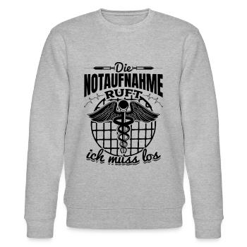 Die Notaufnahme ruft ich muss los - Krankenschwest - Stanley/Stella Unisex Bio-Sweatshirt CHANGER  - Grau meliert - Vorne - Nik (191cm) & Marisol (170cm)