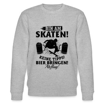 Bin am Skaten! Keine tipps! Bier bringen! - Skateb - Stanley/Stella Unisex Bio-Sweatshirt CHANGER  - Grau meliert - Vorne - Nik (191cm) & Marisol (170cm)
