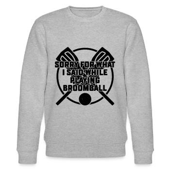Sorry For What I Said While Playing Broomball - Stanley/Stella Unisex Bio-Sweatshirt CHANGER  - Grau meliert - Vorne - Nik (191cm) & Marisol (170cm)