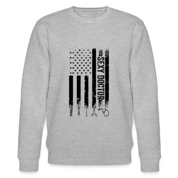 Sexy Doctor US Flag Hospital Doctor - Stanley/Stella CHANGER Unisex Organic Sweatshirt - heather grey - Front - Nik (191cm) & Marisol (170cm)