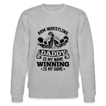Arm Wrestling Daddy Is My Name Winning Is My Game - Stanley/Stella Unisex Bio-Sweatshirt CHANGER  - Grau meliert - Vorne - Nik (191cm) & Marisol (170cm)