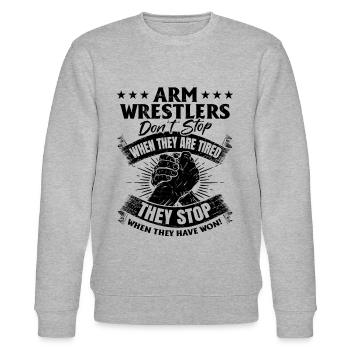 Armwrestling Saying Arm Wrestling Arm Wrestlers - Stanley/Stella Unisex Bio-Sweatshirt CHANGER  - Grau meliert - Vorne - Nik (191cm) & Marisol (170cm)