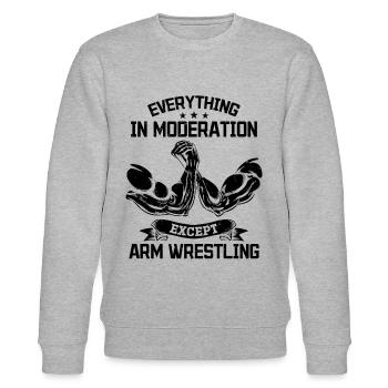 Arm Wrestler - Everything In Moderation Except Arm - Stanley/Stella Unisex Bio-Sweatshirt CHANGER  - Grau meliert - Vorne - Nik (191cm) & Marisol (170cm)