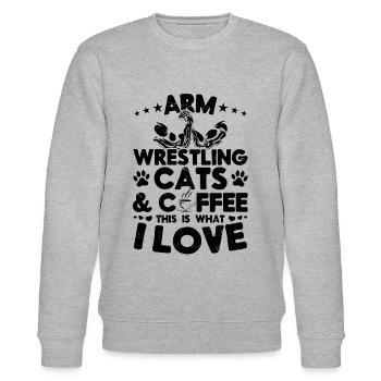 Bras de fer chats café c’est ce que j’aime - ar - Sweat bio CHANGER Stanley/Stella Unisexe - gris chiné - Devant - Nik (191cm) & Marisol (170cm)