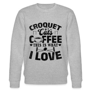 Croquet Cats Coffee This Is What I Love - Croquet - Stanley/Stella Unisex Bio-Sweatshirt CHANGER  - Grau meliert - Vorne - Nik (191cm) & Marisol (170cm)