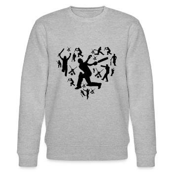 Cricket Silhouette Cricket Heart Cricket Player - Stanley/Stella Unisex Bio-Sweatshirt CHANGER  - Grau meliert - Vorne - Nik (191cm) & Marisol (170cm)