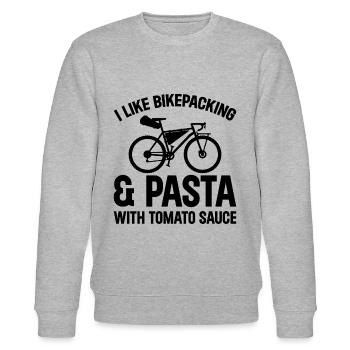 J’aime le bikepacking et les pâtes à la sauce tomate - Sweat bio CHANGER Stanley/Stella Unisexe - gris chiné - Devant - Nik (191cm) & Marisol (170cm)