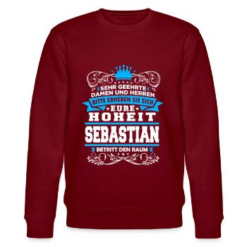Eure Hoheit__Sebastian - Stanley/Stella Unisex Bio-Sweatshirt CHANGER  - Burgunderrot - Vorne - Nik (191cm) & Marisol (170cm)