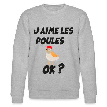 Mes Poules Ma Passion Idée Cadeau Ferme - Sweat bio CHANGER Stanley/Stella Unisexe - gris chiné - Devant - Nik (191cm) & Marisol (170cm)