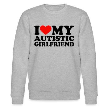 I Love My Autistic Girlfriend I Heart My GF - Stanley/Stella CHANGER Unisex Organic Sweatshirt - heather grey - Front - Nik (191cm) & Marisol (170cm)